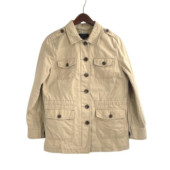 Talbots Jackets & Blazers - Talbots Petite Womens Medium Cotton Utility Jacket Beige Classic Minimalist